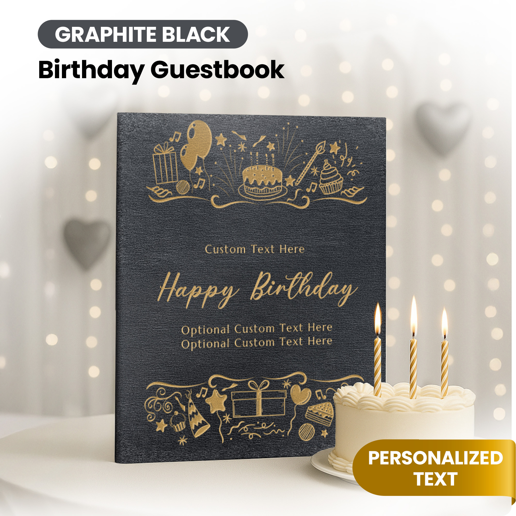 Personalized Birthday Guestbook - Graphite Black